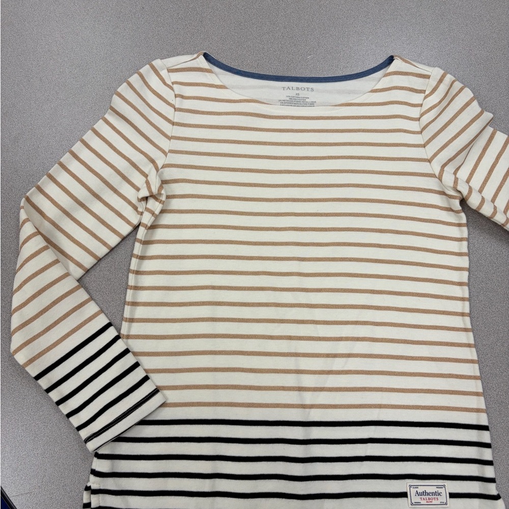 Talbots Long Sleeve Striped Tee - Cream and Black